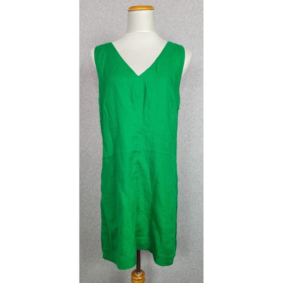 J.CREW Dresses & Skirts - J Crew Maxine V-neck‎ Shift Dress Green Linen BR470 Sz M